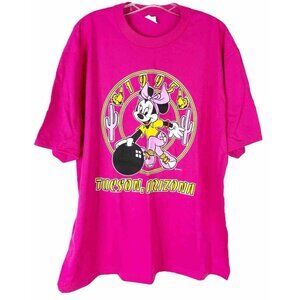 VTG 1995 Velva Sheen Sz XL Bowling Minnie Mouse Hot Pink T-Shirt Cotton/Poly EUC